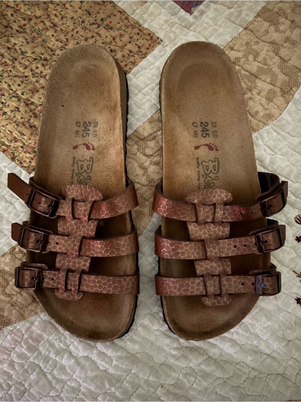 Birkenstock Birki’s Xenia Copper Brown Triple Strap Buckle Sandals 38EU 7US